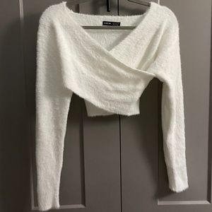 Fuzz Knit Crisscross Cropped Sweater